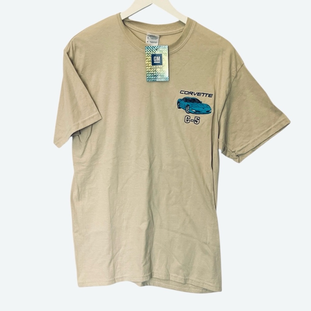 GM Corvette C-5 Unisex 100% Cotton Tee Tshirt Embroidered Tan Royal Blue M NEW